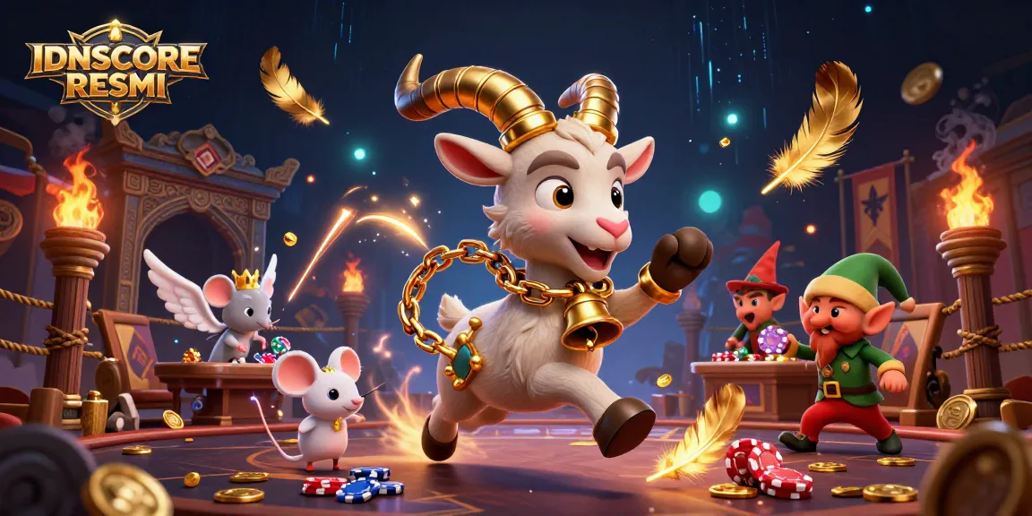 Experience a vibrant gambling scene with IDNSCORE RESMI, featuring a whimsical casino with dynamic characters and captivating effects.