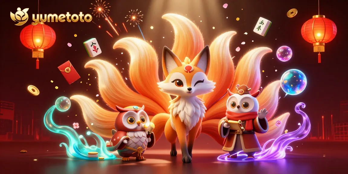 Engage with yumetoto lottery games featuring vibrant 3D illustrations of spirits, symbols, and festive elements.