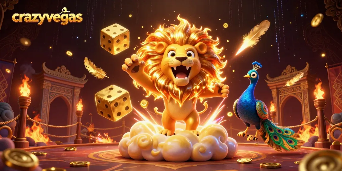 Experience thrilling wins at crazyvegas with a vibrant online casino scene featuring a roaring lion and golden dice.