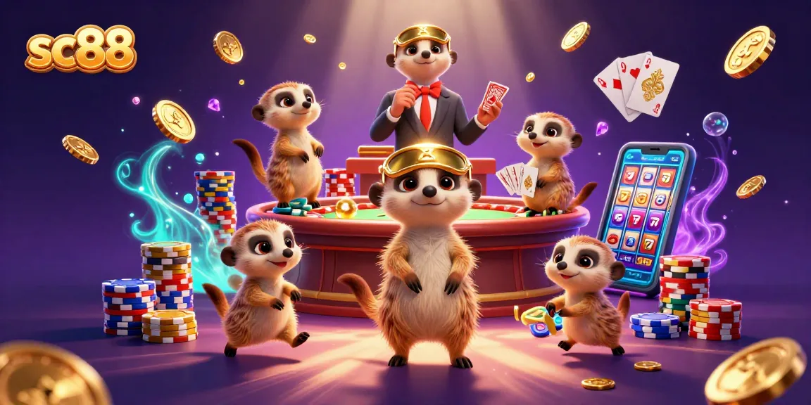 Experience thrilling gaming with sc88 as meerkats delight in an extravagant casino scene.